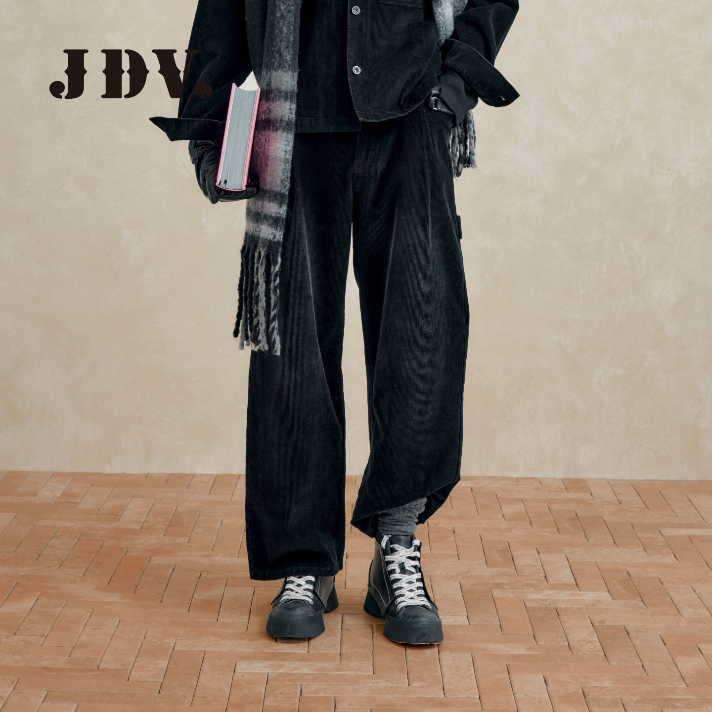 JDV商城同款复古做旧灯芯绒休闲裤2026秋高腰直筒垂感长裤WPLAW68