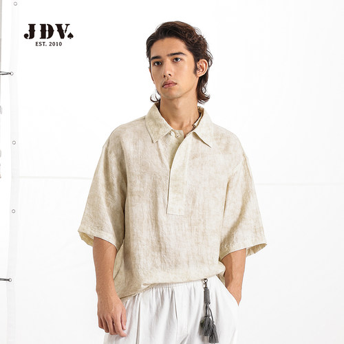 JDV商场同款男米色翻领中袖衬衫