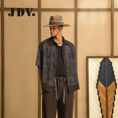 JDV商场同款复古飘带假两件衬衫2026夏季新品短袖衬衣男装SIXA150