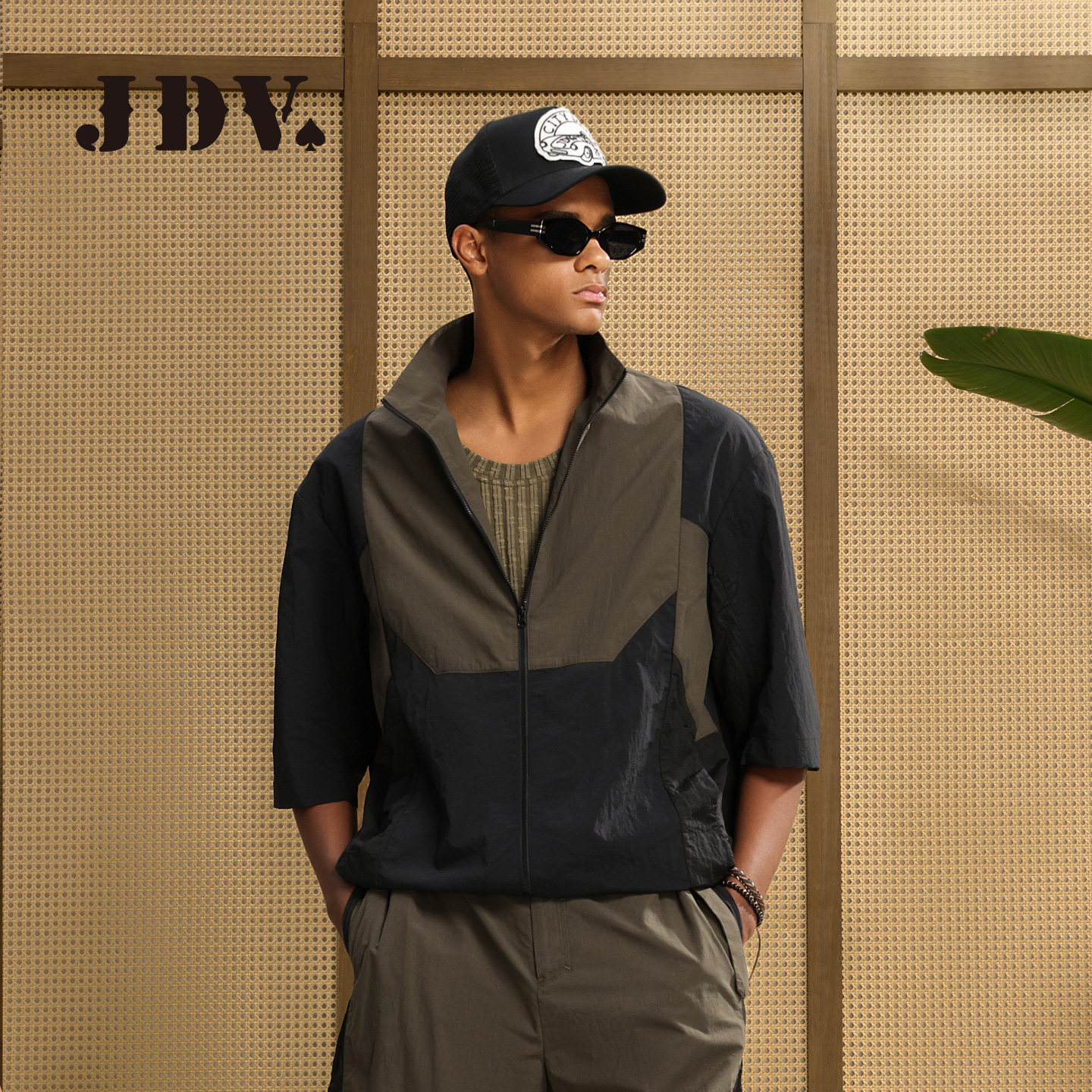 JDV商场同款立领拼色休闲夹克2026夏季新品时尚中袖外套男SSJAF06