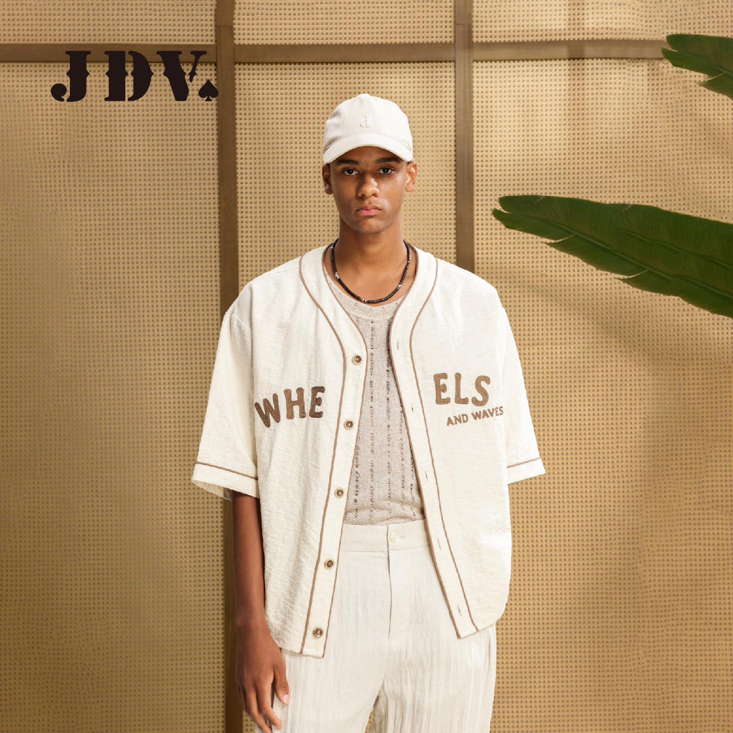 JDV商场同款学院风棒球服短袖开衫衬衫2026夏季刺绣衬衫男SIHA120