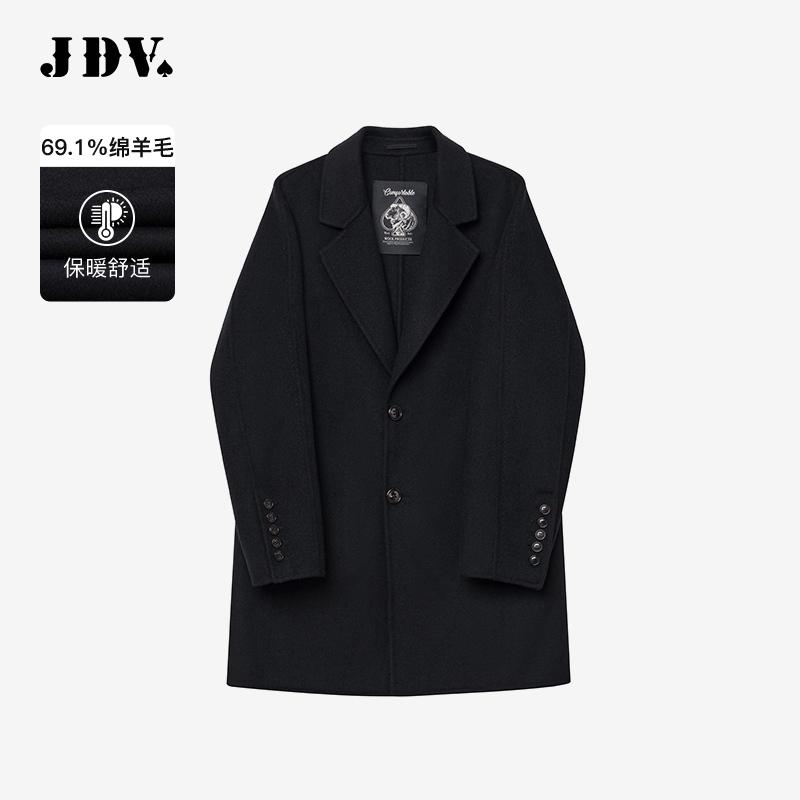 JDV商场同款黑色男士翻领大衣