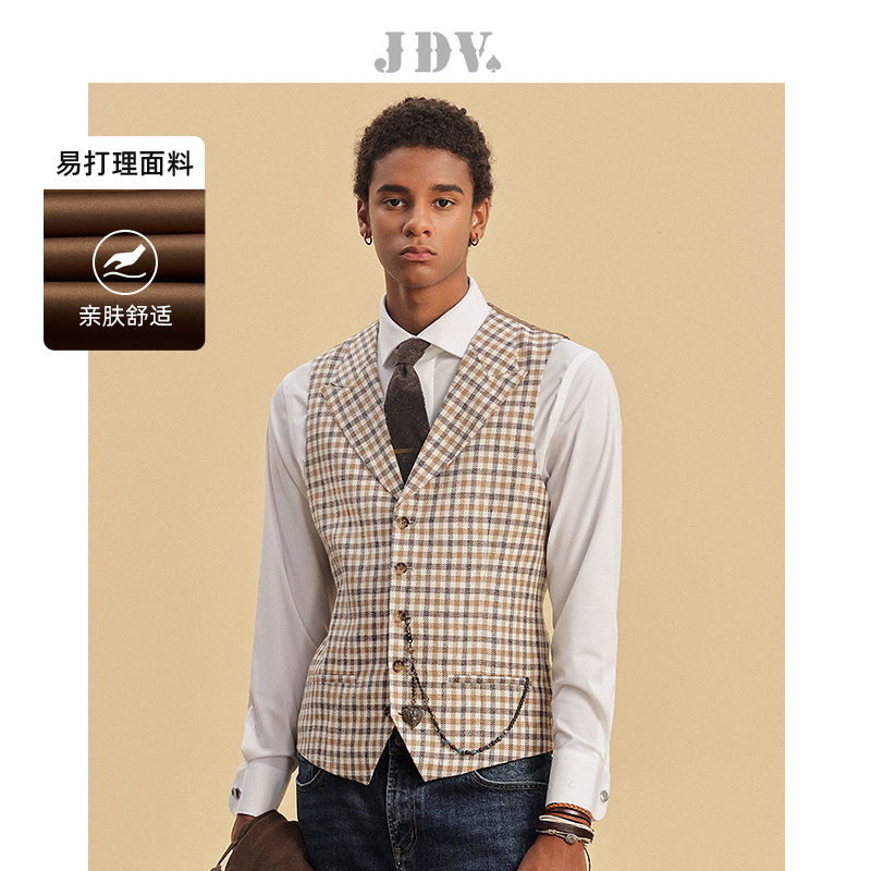 JDV商场同款彩格戗驳领休闲马甲
