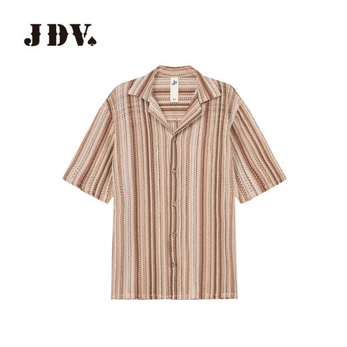 JDV夏季复古竖条纹镂空透气衬衫
