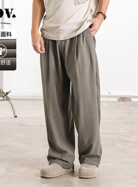 JDV男装商场同款春季新款灰色松紧腰宽松阔腿休闲裤子SPL56W2