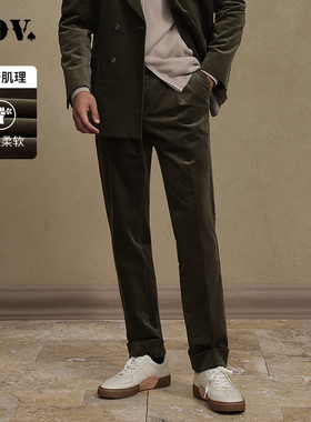 JDV商场同款秋冬新款绿色棉质灯芯绒坑条男士西裤子WPF4026