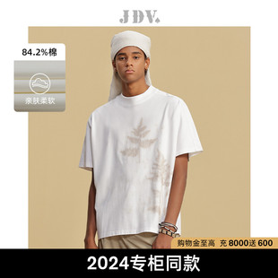 新款 JDV男装 夏季 印花T恤STT4417 2024商场同款 白色棉质圆领短袖