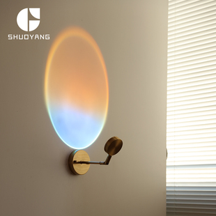 夕阳壁灯创意海岸线卧室直播间客厅背景墙装 铬色灯 饰商用店铺工装