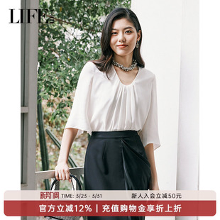 梭织上衣T恤优雅女短袖 新品 上衣 2025夏季 莱芙·艾迪儿商场同款