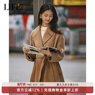 莱芙·艾迪儿2025冬新款 收腰毛呢外套 真丝毛呢廓形大衣通勤中长款