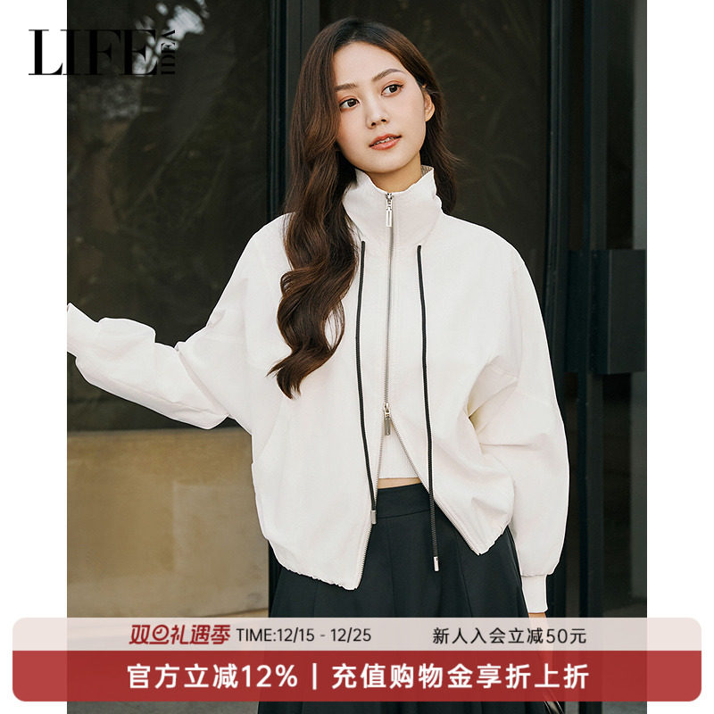 LIFE·IDEA商场同款2025春季新品立领抽绳减龄休闲拉链衫女