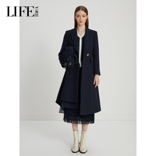 拼接网纱毛呢外套女 大衣新款 LIFE·IDEA通勤气质微收腰西装 式
