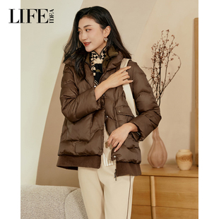 LIFE·IDEA冬季 羽绒服女立领宽松显瘦口袋通勤百搭保暖外套 短款