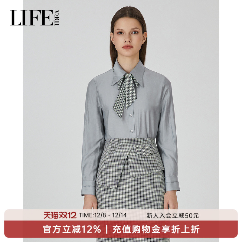 LIFE·IDEA品牌女装职场长袖秋冬新款洋气时尚OL通勤系带衬衣