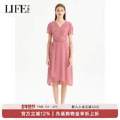 莱芙·艾迪儿商场同款 收腰连衣裙 西柚红满印法式 夏季 新款