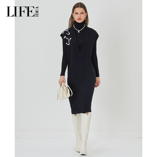 LIFE·IDEA商场同款 A字裙花纹设计感中长背心裙 优雅气质显瘦无袖