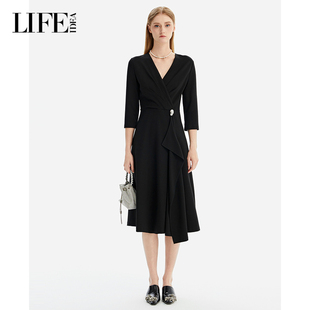 小黑裙中长款 新品 气质不规则连衣裙 25春季 LIFE·IDEA商场同款
