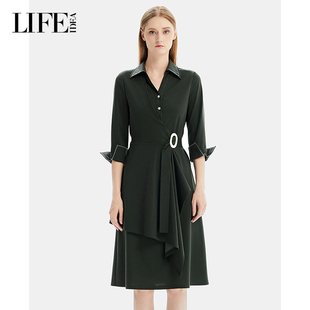 领设计中长袖 LIFE·IDEA商场同款 衬衫 新品 过膝连衣裙 25春季