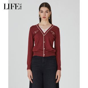 女款 纽扣休闲针织套头毛衫 显瘦V领多色开衫 LIFE·IDEA秋新款