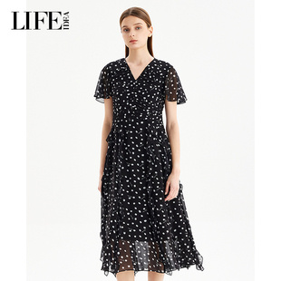 莱芙·艾迪儿短袖薄纱连衣裙2025新款今年流行爆款夏季掐腰裙子