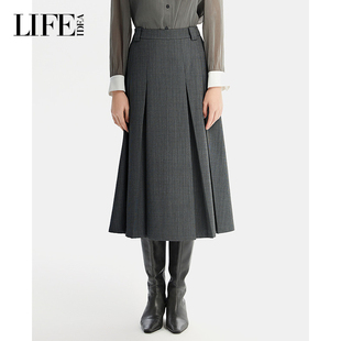 高腰宽松褶皱垂感九分中长裙 新品 LIFE·IDEA商场同款 2025春季