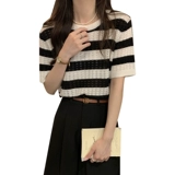 Трикотажный японский свитер, ретро тонкая футболка с коротким рукавом, коллекция 2022