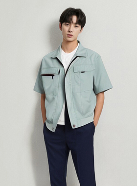 夏季高端时尚短袖夹克工作服套装面料可定制防静电晶至141756