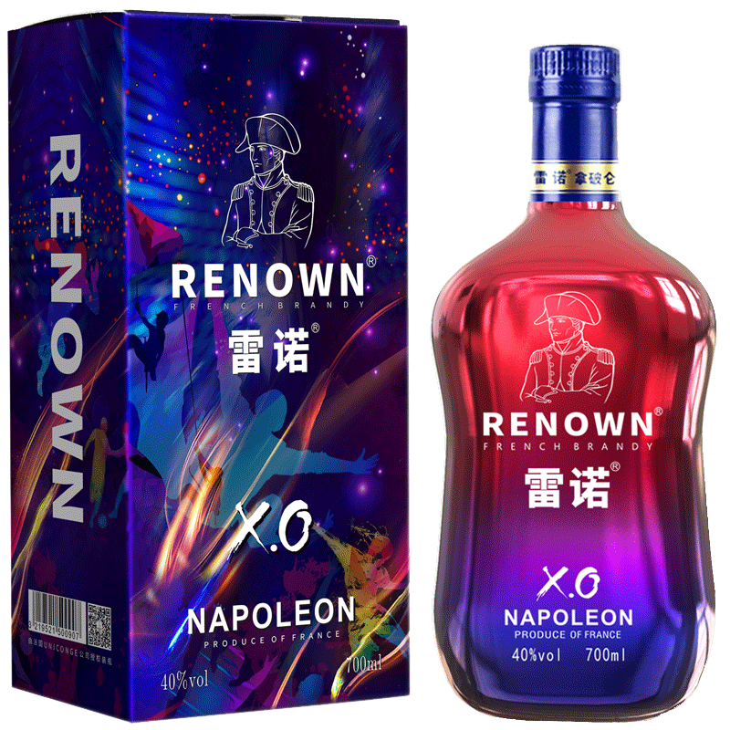 雷诺(renown)拿破仑白兰地xo炫彩版 700ml礼盒装洋酒原液进口