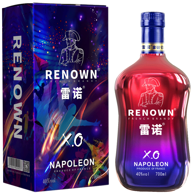 雷诺（RENOWN)拿破仑白兰地XO炫彩版 700ml礼盒装洋酒原液进口