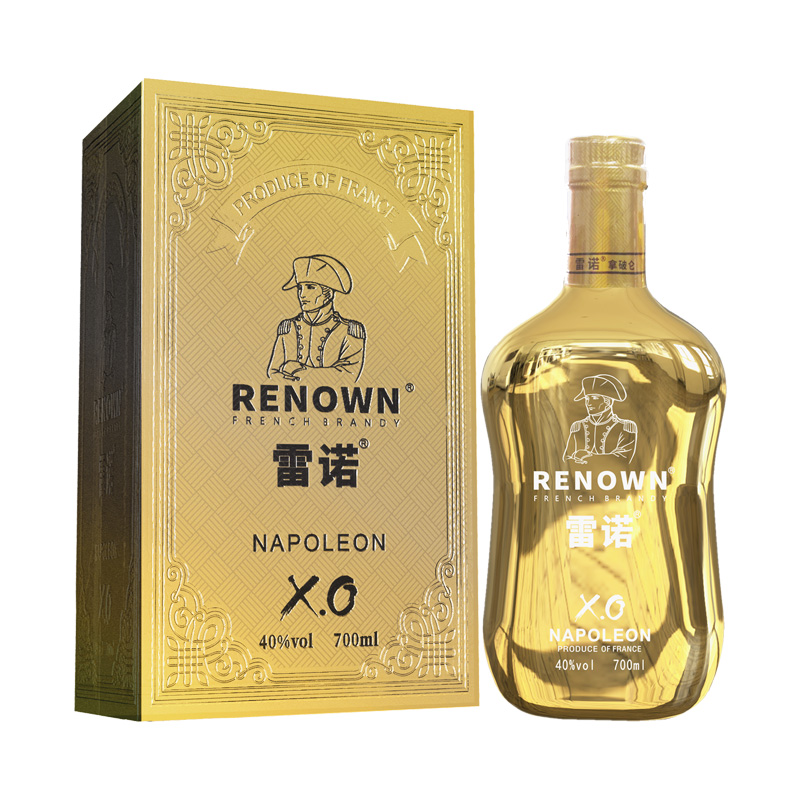雷诺（RENOWN)拿破仑白兰地XO炫金版 700ml礼盒装洋酒原液进口