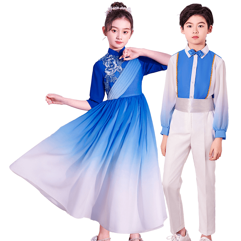 元旦儿童大合唱服中小学生国风演出服诗歌朗诵乐器表演服装5