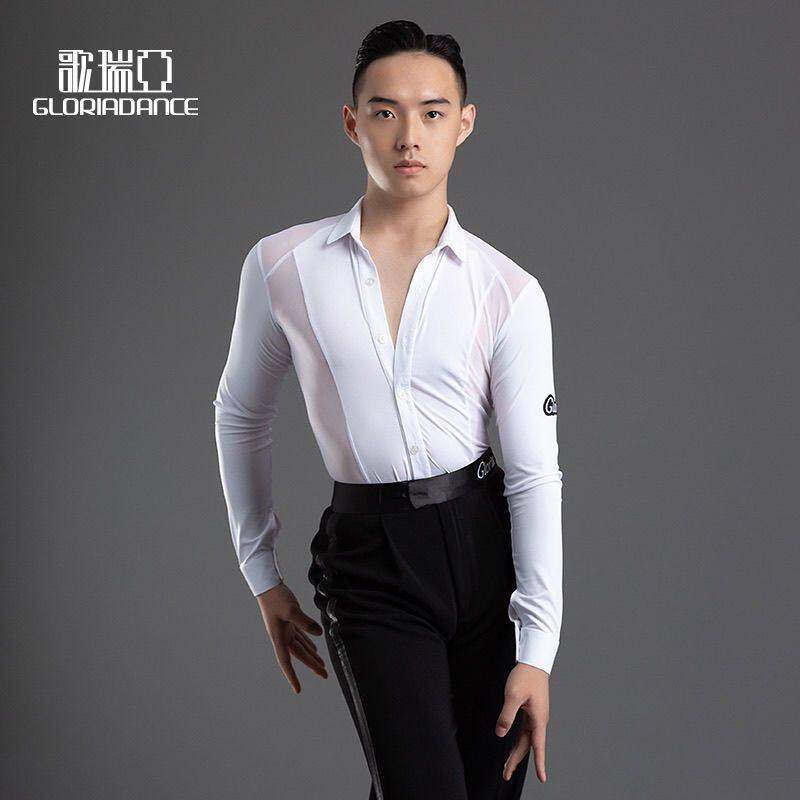 歌瑞亚男士拉丁舞服男练功服摩登舞男士上衣演出训练服形体服考级