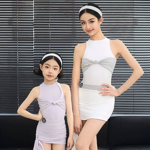 美辰Meichencc少儿拉丁舞网纱衬衫吊带裤子练习服表演服黄泳茵