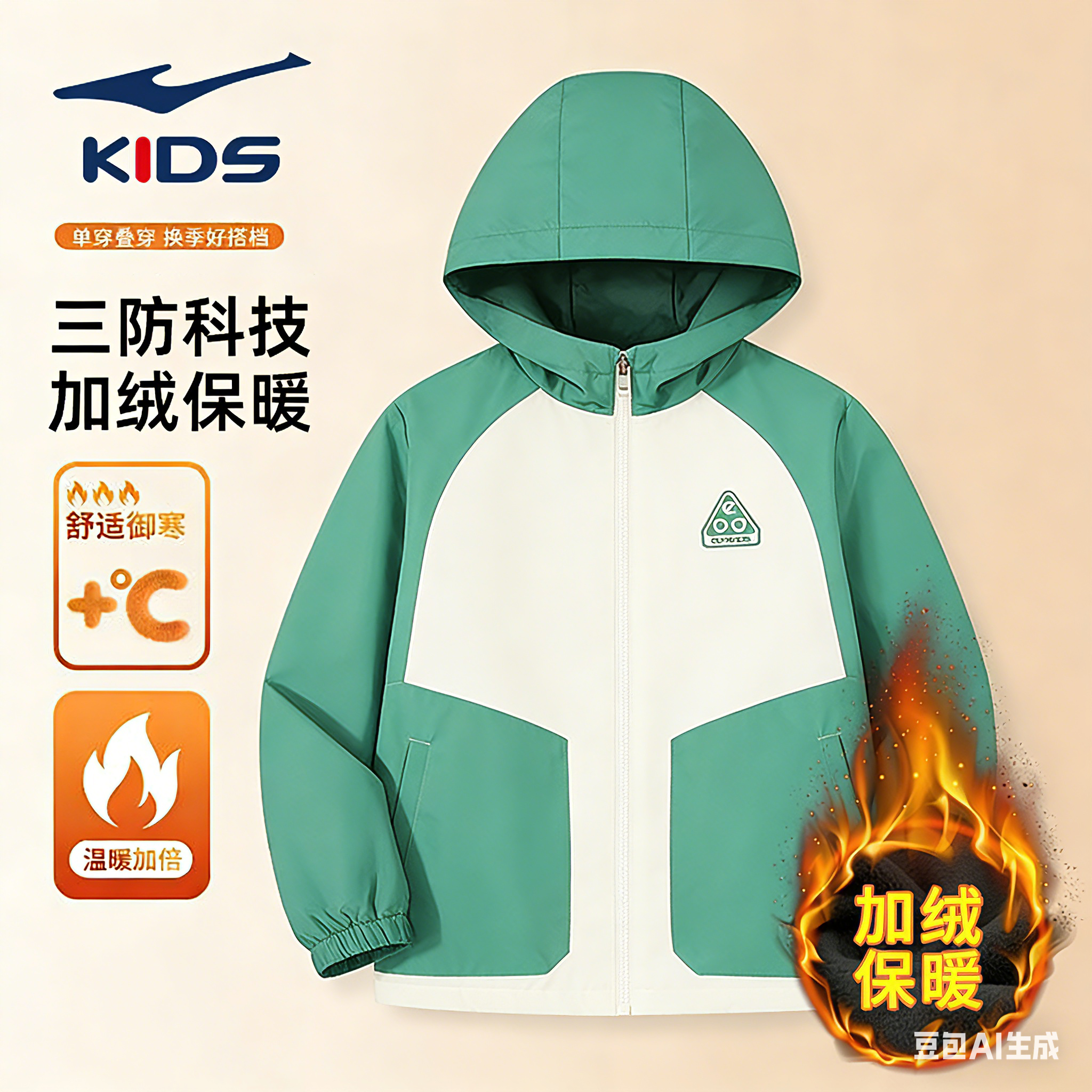 鸿星尔克童装男童冬季加绒外套