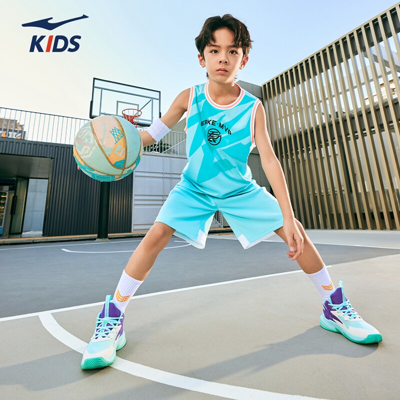 鸿星尔克童装篮球运动套装T恤短裤2026夏季儿童两件套装男童速干