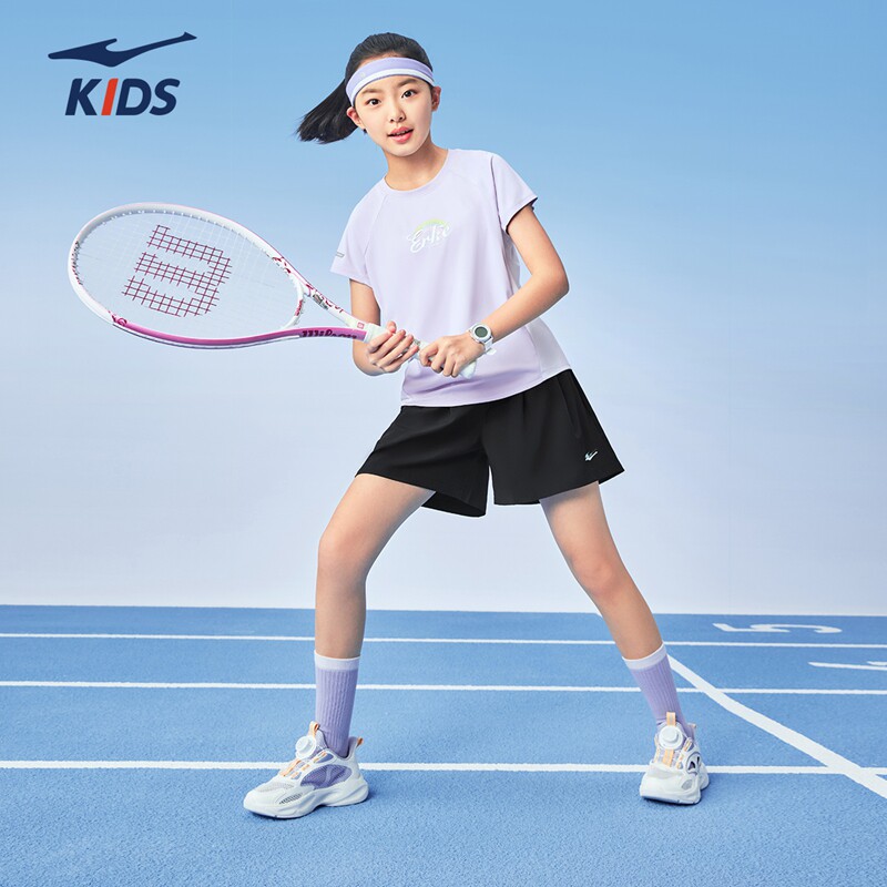 鸿星尔克童装女童短袖短裤套装2026夏季女学生两件套透气运动套装