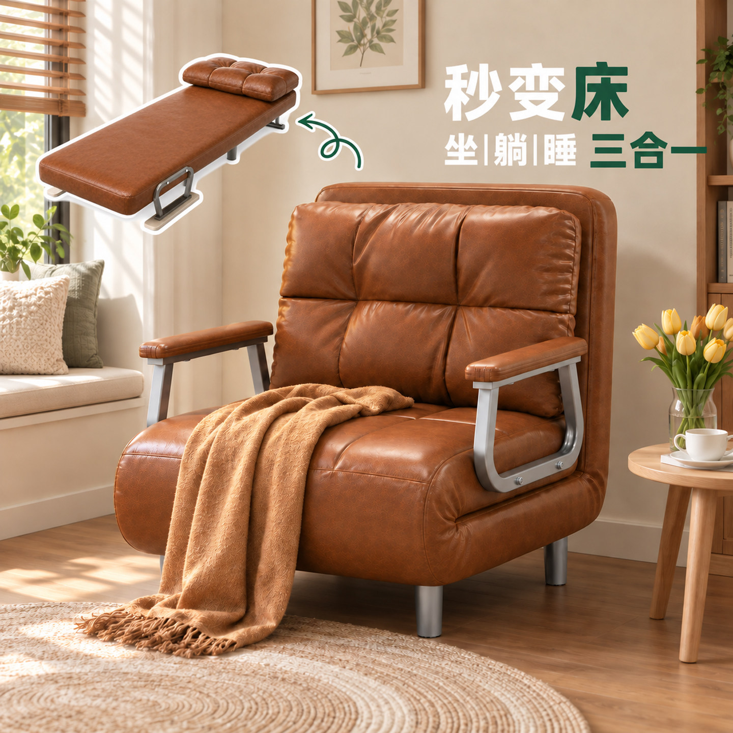 沙发床折叠两用2026新款家用卧室可长期睡的收纳抽拉伸缩床小户型