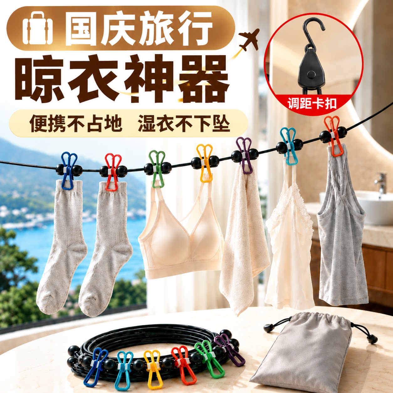 旅行晾衣绳神器酒店旅游便携式折叠衣架必备用品大全出差晾衣服