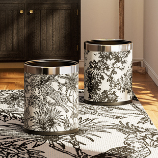 坤福垃圾桶家用客厅轻奢高档卧室办公室皮革高颜值大容量2025新款