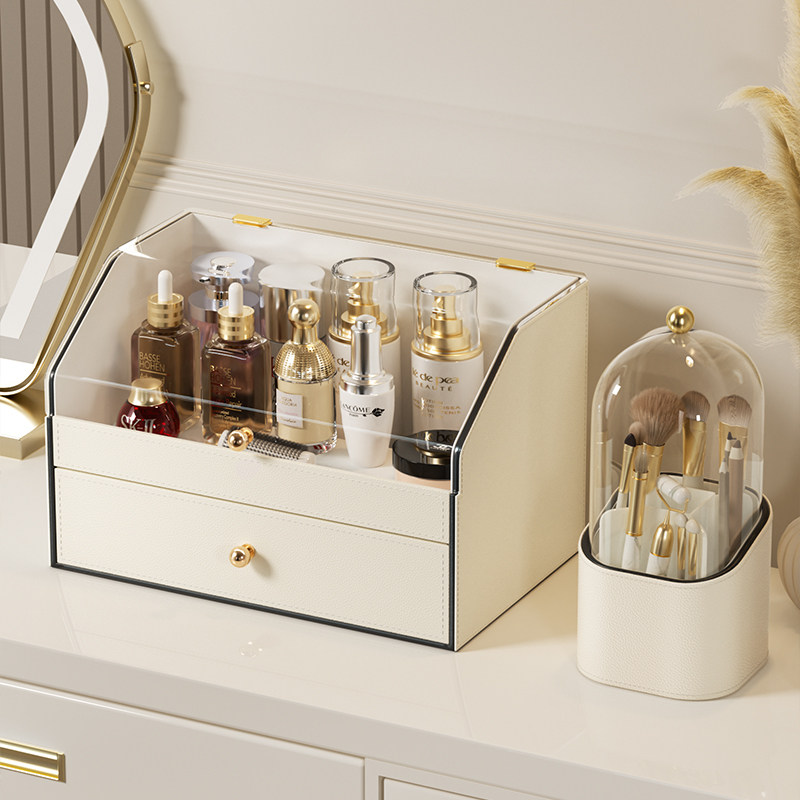 坤福防尘化妆品收纳盒桌面高级感大容量抽屉式护肤品化妆台置物架
