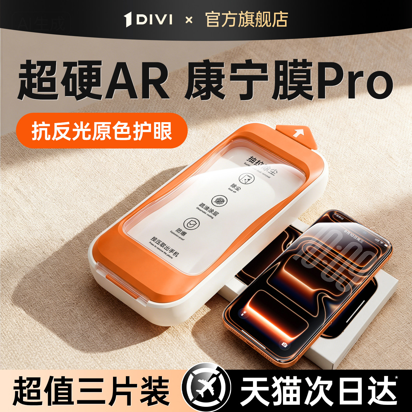 AR抗反射第一卫适用苹果17promax钢化膜iPhone16promax护眼15/14pro手机膜13抗蓝光12防窥11保护防摔17抗反射