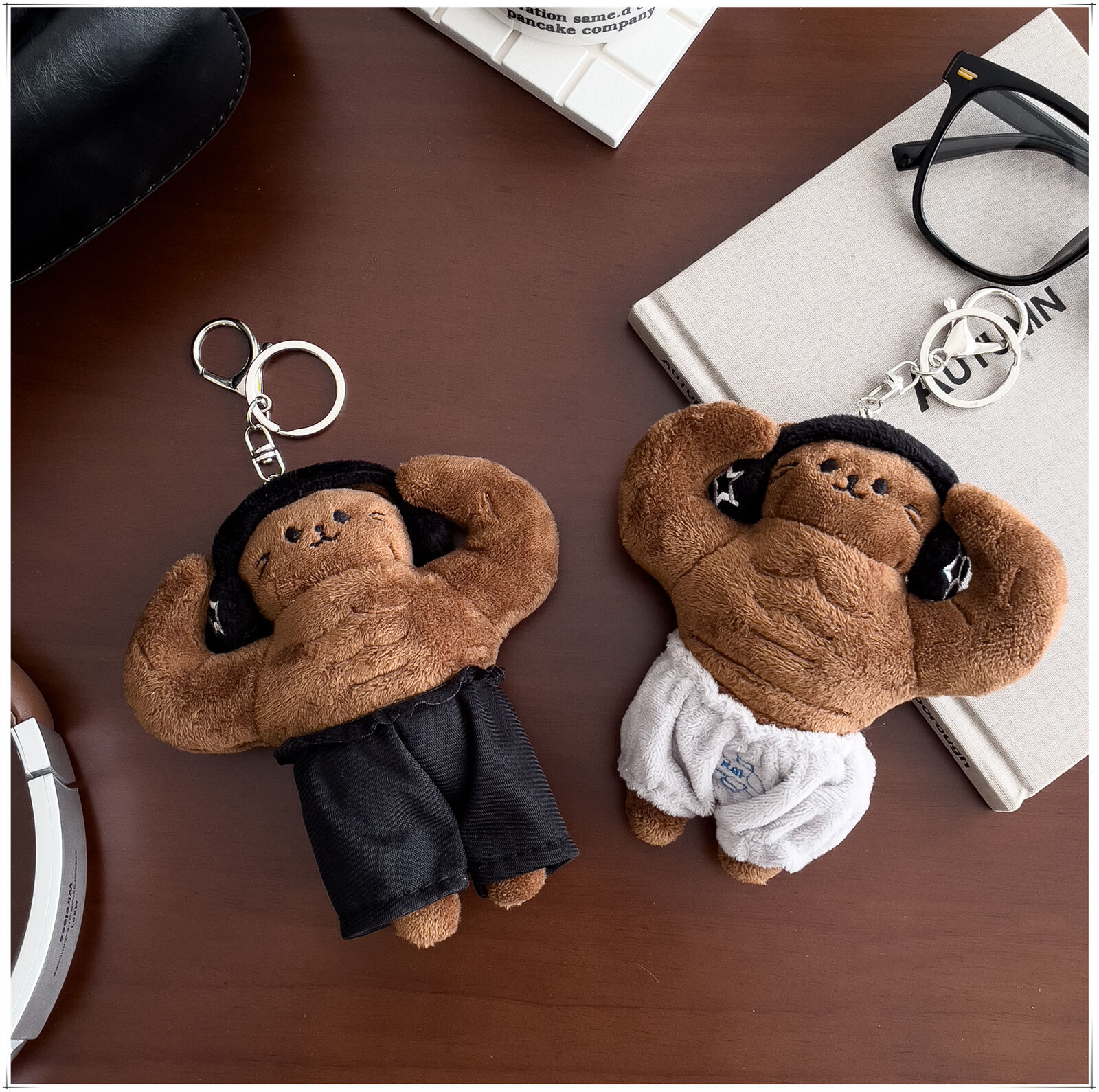 创意肌肉猫毛绒钥匙扣卡通猛男玩偶挂件个性包包装饰挂饰小物件