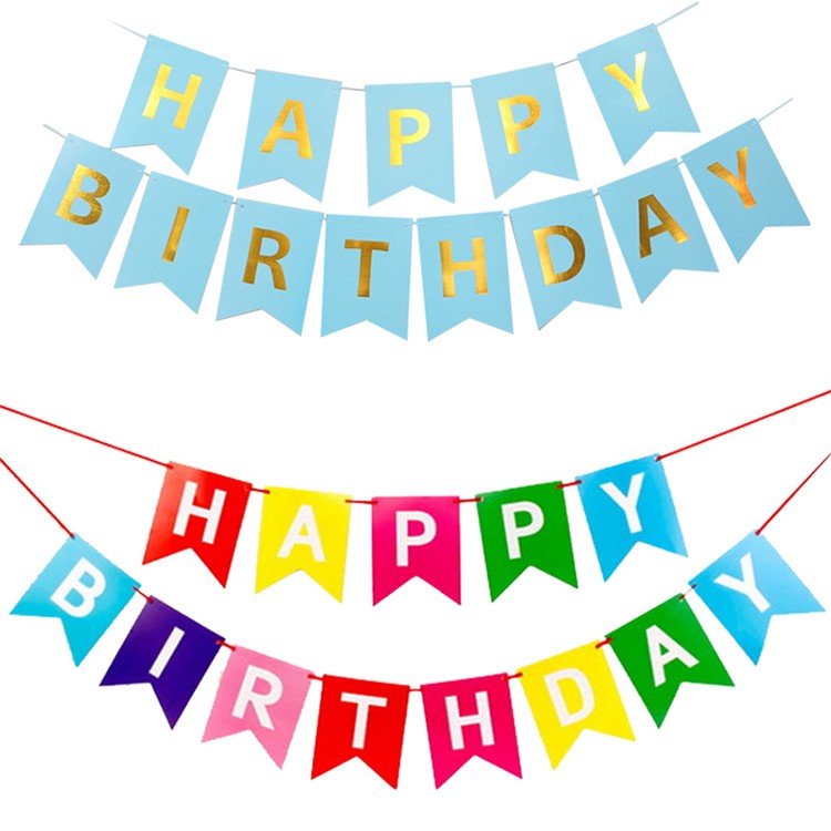 烫金拉花生日派对现场背景墙装扮布置拉旗彩旗横条横幅三角旗装饰