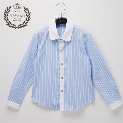 童装校服衬衫英伦风中小学生长袖衬衫褶皱纯色衬衫儿童演出服内搭