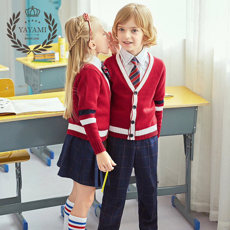 男女童校服春秋装新款儿童针织套装英伦风幼儿园服中小学生表演服
