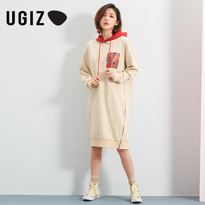 女装时尚中长款连帽卫衣连衣裙