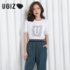 休闲字母烫钻短袖 UGIZ商场同款 女UBTF902 韩版 女装 2022夏季 新品