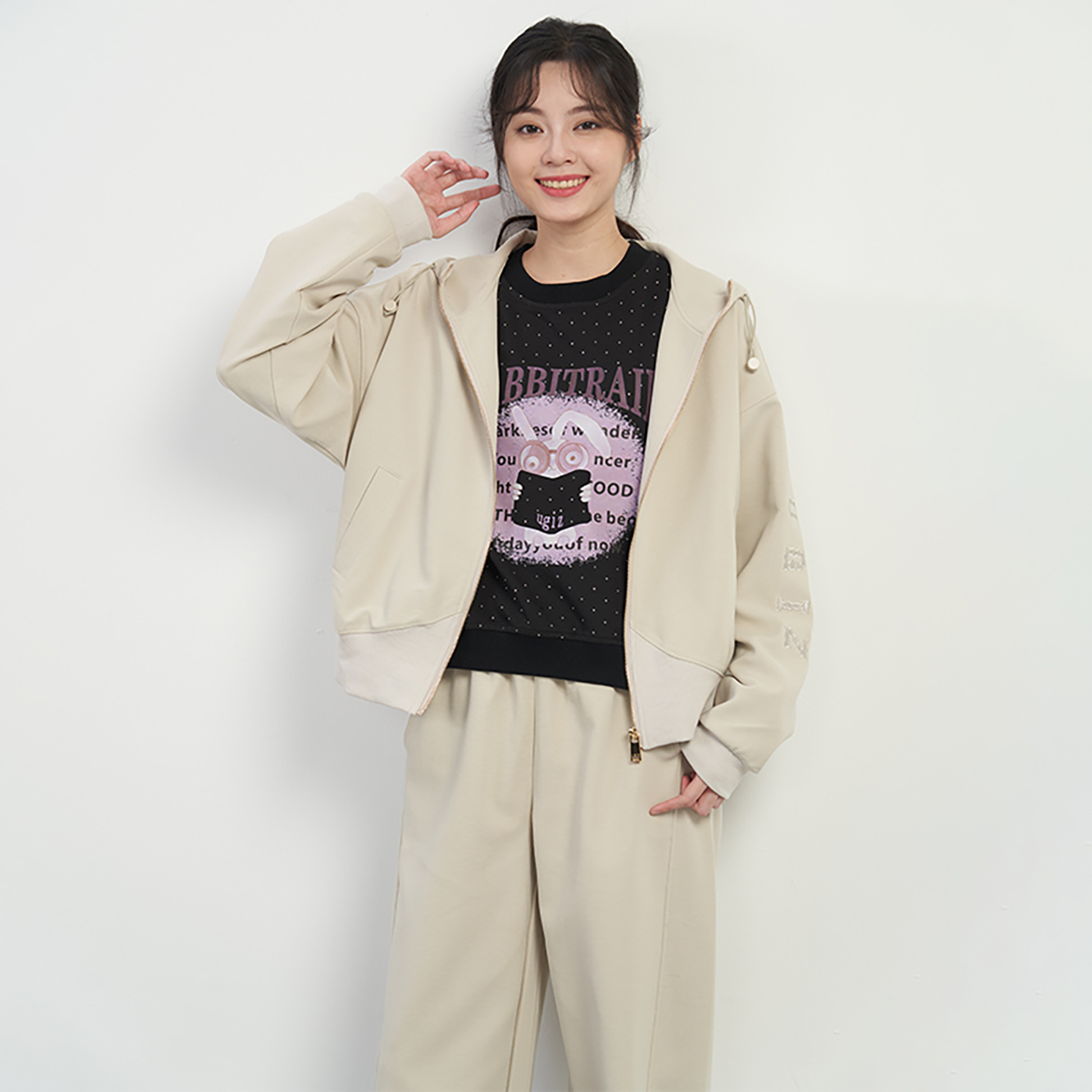 韩版纯色连帽休闲卫衣开衫外套