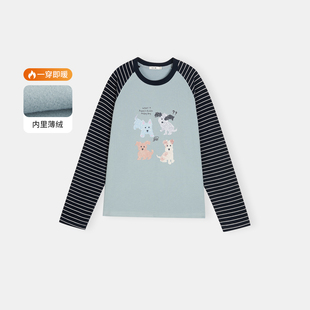 插肩袖 UGIZ2025年冬季 韩版 商场同款 卡通印花薄绒T恤女UDTJ850 新品