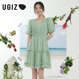 韩版 UGIZ商场同款 新品 清新甜美碎花连衣裙女UBOF846 2022夏季 女装